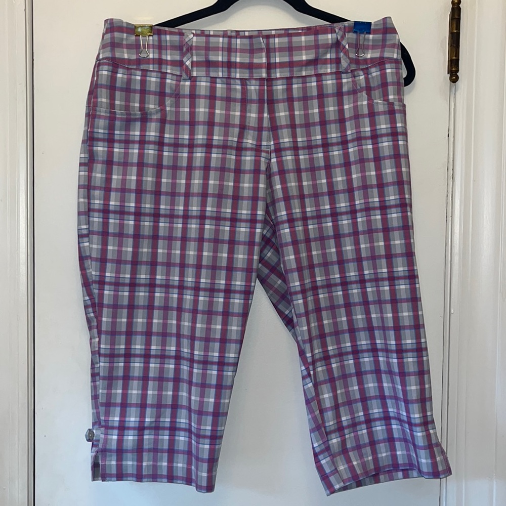 Adidas Capri Pants Womens 8 Plaid Mid Rise Climalite Golf Athletic Casual
